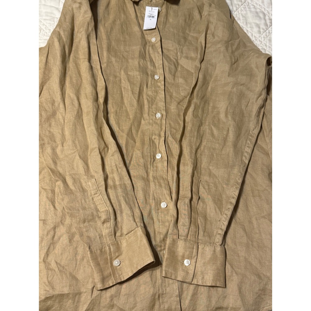 Gap Button Down Shirt Mens XL Tan 100% Linen Long Sleeve - Picture 2 of 11
